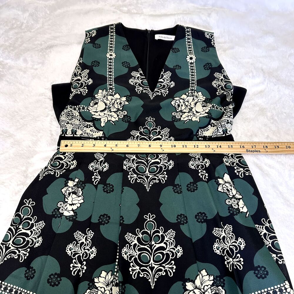 Pedro del Hierro Black Green Floral Printed A-line Sleeveless Midi Dress Sz L - Picture 14 of 16